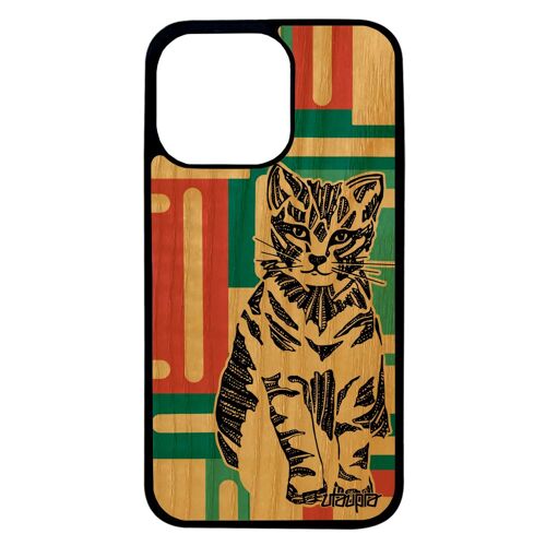 Coque Iphone 13 Pro Bois Silicone Chat Homme Fantaisie Petit Mignon Chaton 512 Go Tribal Ethnique Geometrique Telephone Carré