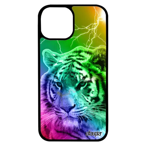 Coque iPhone 13 mini silicone tigre smartphone animaux etui de tasmanie predateur case jaune design motif tigresse solide TPU