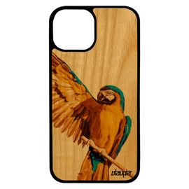 Coque Bois Iphone 13 Mini Silicone Perroquet Perruche Jaune Personnalisé Tropical Jolie Portable Oiseau Animaux Made In France
