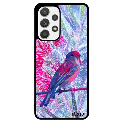 Coque A53 silicone oiseau souple etui design moineau caoutchouc case bleu fleurs animal nature petit aluminium dessin Samsung galaxy