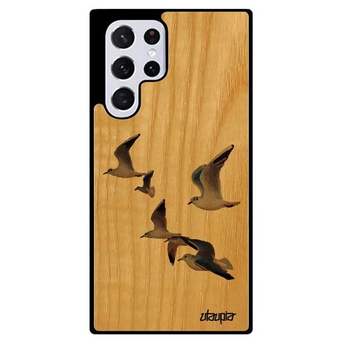 Coque Oiseaux Mouettes Pour Galaxy S22 Ultra Bois Silicone Telephone Originale Animal Marin Design 4g Marron Animaux Motif Samsung