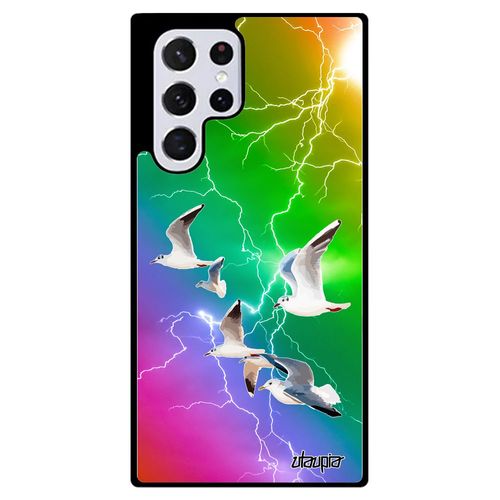 Coque Samsung Galaxy S22 Ultra Silicone Oiseaux Mouettes Nature Animal Marin Arc En Ciel Mer Etui Jaune Animaux Multicolore Case De