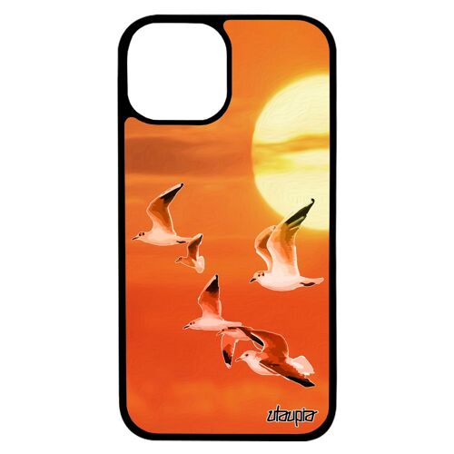 Coque iPhone 13 silicone oiseaux mouettes ciel animal mer 4G etui animaux design telephone orange nature solide marin unique