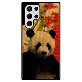 Coque Samsung S22 Ultra bois silicone panda ecolo ours vert animal pas cher geant peinture ecologie design de protection 4G galaxy