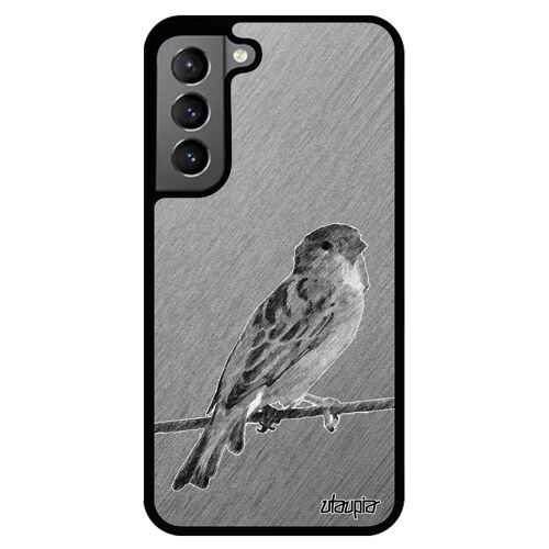 Coque oiseau Samsung Galaxy S22 silicone motif housse animal nature moineau telephone souple metal petit dessin design effet gris de