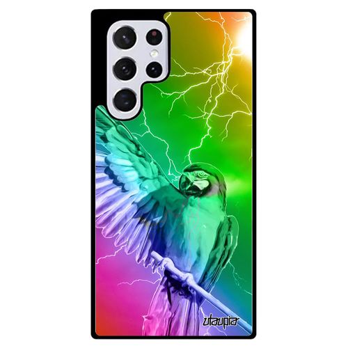 Coque Pour Galaxy S22 Ultra En Silicone Perroquet Eclair Etui Jaune Orage Design Perruche Antichoc 4g Animal Made In France Samsung