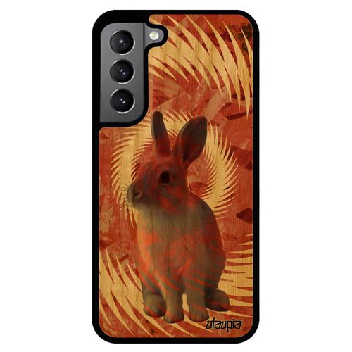 Coque Bois Silicone Pour Samsung S22 Lapin Joli Design De Paques Dessin Frêne Animal Animaux Lapine Orange Portable Texture Galaxy