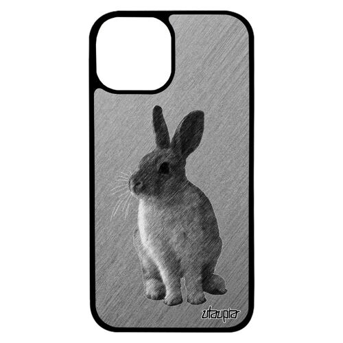 Coque en silicone antichoc iPhone 13 mini lapin animaux design gris animal portable effet de paques joli belier dessin lapine