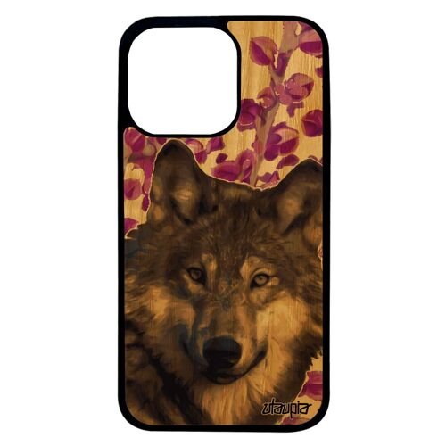 Coque iPhone 13 pro bois silicone loup animal rose 1000 Go louve predateur alpha portable animaux lupus personnalisé naturel