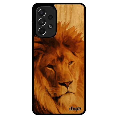Coque A73 en bois silicone lion noir fauve nature personnalisé roi souple peinture animal lionne de protection frêne Samsung galaxy