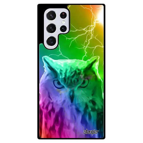 Coque Silicone Samsung S22 Ultra Hibou Multicolore Design Arc En Ciel Orage Chouette Animaux Etui 4g Dessin Oiseau Jaune De Galaxy