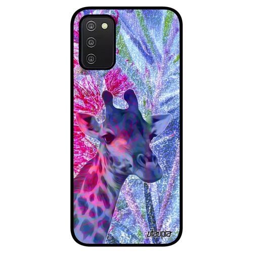 Coque Samsung A03S silicone girafe aluminium afrique dessin design tache savane fleurs nature animal motif animaux bleu case galaxy