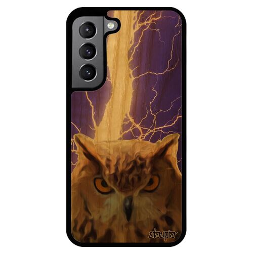Coque Samsung Galaxy S22+ Plus bois silicone hibou violet chouette antichoc design orage noir animal eclair 4G oiseau peinture de