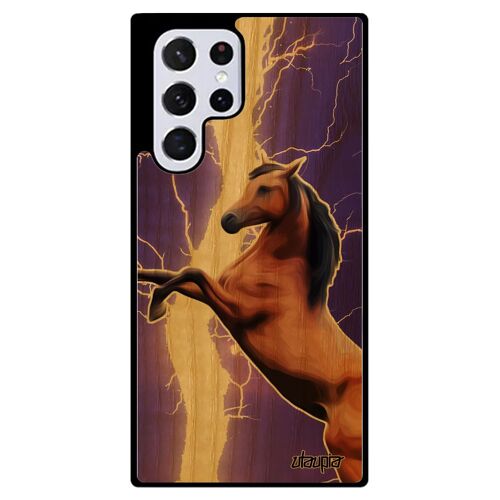 Coque Samsung Galaxy S22 Ultra bois naturel silicone cheval poney design animal 4G housse violet eclair frêne orage made in France