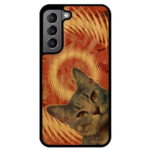 Coque Chat Samsung S22 En Bois Silicone Design Case Mandala Orange De Protection Chaton Felin Lolcat Minou 4g Animal Texture Galaxy