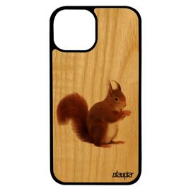 Coque bois iPhone 13 mini silicone ecureuil roux orange animaux housse personnalisé de protection design animal jolie mignon