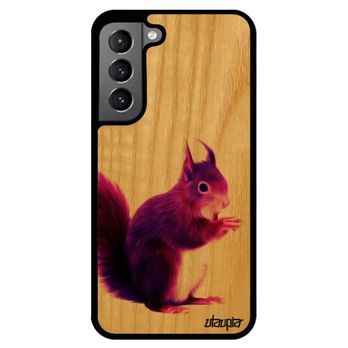 Coque pour Samsung S22+ Plus bois silicone ecureuil mignon cover nature peinture 4G etui case animal violet telephone foret galaxy