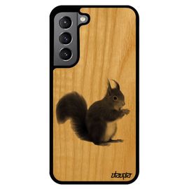 Coque Ecureuil Samsung Galaxy S22+ Plus En Bois Naturel Et Silicone Jolie Souple Rigide Animaux Design Foret Mignon Etui Animal Gris