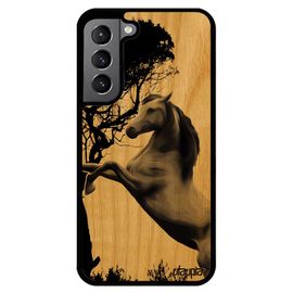 Coque Samsung S22+ Plus En Bois Silicone Cheval Gris Design Poulain Equitation Animaux Original Arbre Telephone Case Animal Galaxy