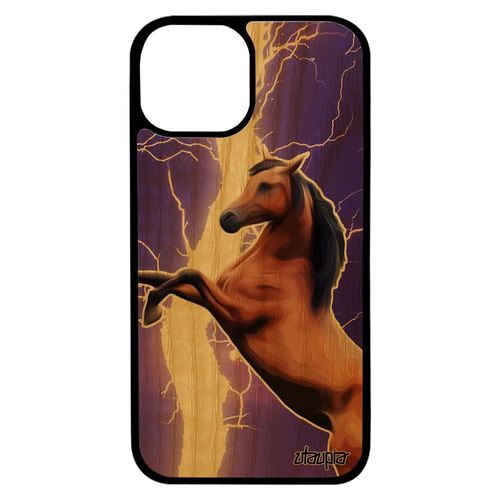 Coque Pour Iphone 13 Mini En Bois Silicone Cheval Animal Design Rigide Telephone Violet Case Cover De Protection Orage Animaux