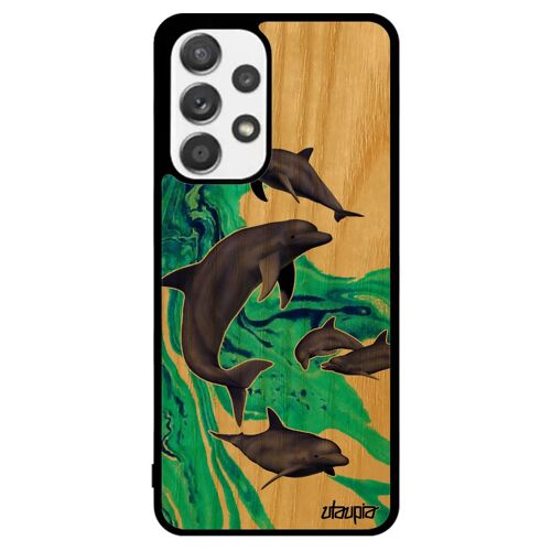 Coque Telephone Pour Samsung A53 Bois Silicone Dauphin Ocean Souple Animaux Marin Animal Texture Peinture Housse Marsouin Mer Galaxy