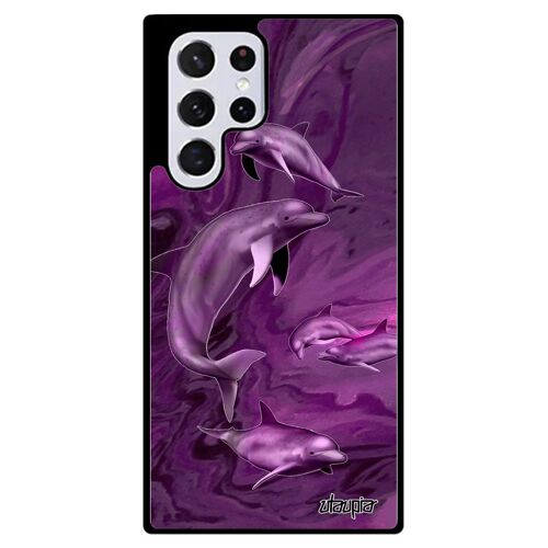 Coque pour Samsung S22 Ultra silicone dauphin personnalisé animal design marin animaux aluminium violet marbre peinture mer galaxy