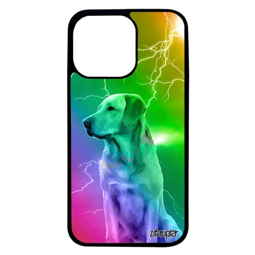 Coque pour iPhone 13 pro silicone chien chiot eclair design golden retriever labrador portable telephone orage animaux noir de