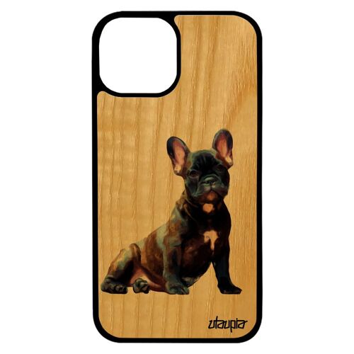 Coque Pour Iphone 13 Mini Bois Silicone Chien Portable Tpu Peinture Bulldog Francais Mignon Case Animal Chiot Made In France