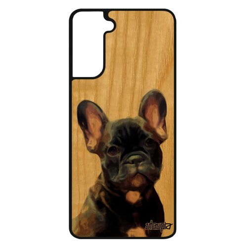 Coque Silicone Chien Samsung S21 Fe En Bois Housse Smartphone De Protection Telephone Animal Bulldog Francais Mignon Chiot Galaxy