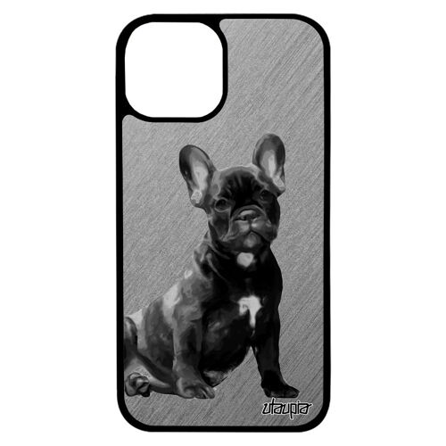 Coque iPhone 13 mini en silicone chien telephone chiot smartphone gris animal dessin 256 Go antichoc mignon bulldog francais
