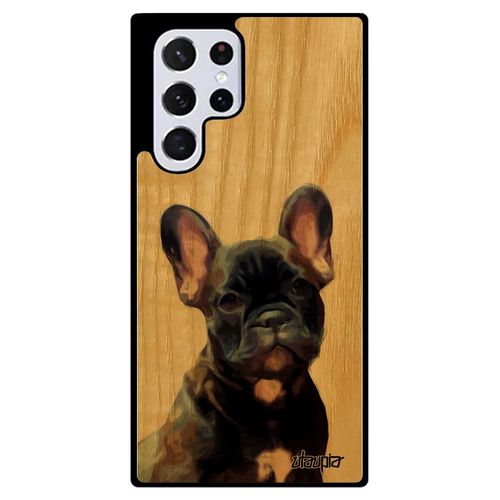 Coque Bois Silicone Samsung S22 Ultra Chien Mobile Mignon Marron Design Animaux Frêne Antichoc De Protection Telephone Chiot Galaxy