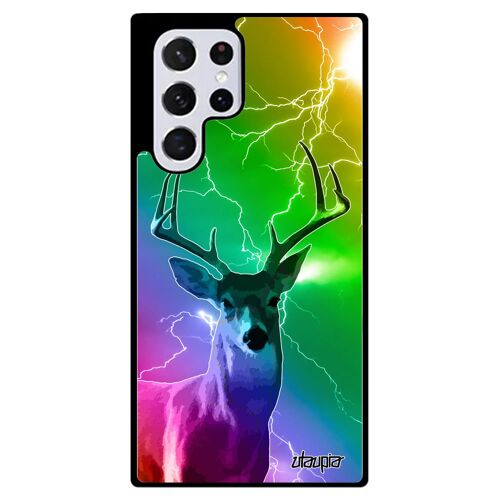 Coque pour S22 Ultra silicone cerf gibier vert SM-S908E/DS faon arc en ciel housse brame design case original foret Samsung galaxy
