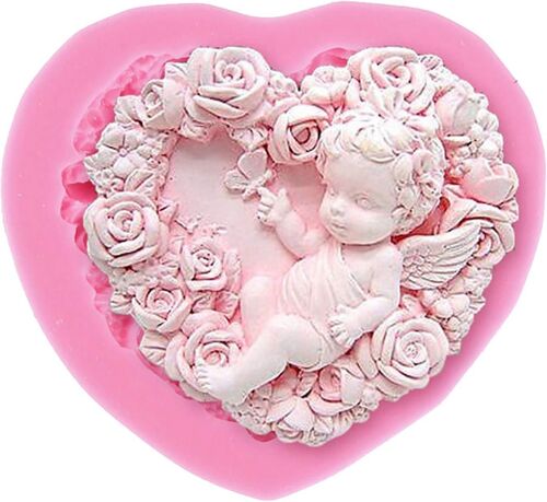 Cupidon En Forme De Coeur Angel Bébé Silicone Résine Moule, Savon Fabrication Moule Rose Fleur Fondant Moules 3d Fait À La Main Bricolage Artisanat Moule Pour Savon, Gelée Sucre, Chocola