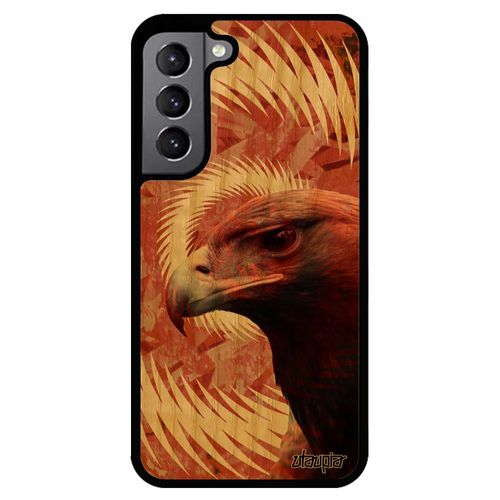 Coque De Protection Samsung Galaxy S22 En Bois Veritable Et Silicone Aigle Royal Rapace Orange Animaux Design Animal Texture Rigide