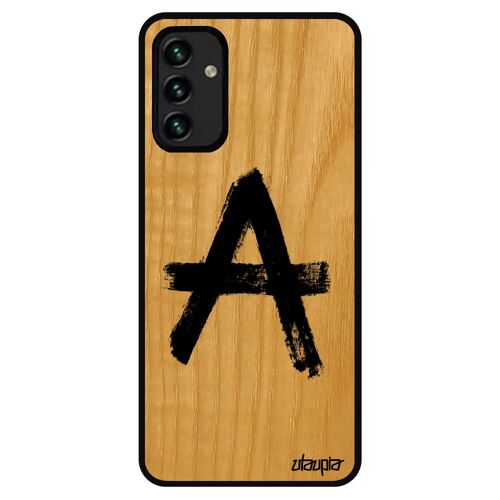 Coque bois pour A13 4G silicone anarchie antichoc urbain Homme mur realiste graff tatouage tague etui rigide Noir punk Samsung galaxy