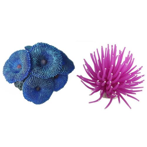 2pcs Aquarium Fish Tank Mer Artificiel Faux Corail Ornement Décoration - Bleu Violet