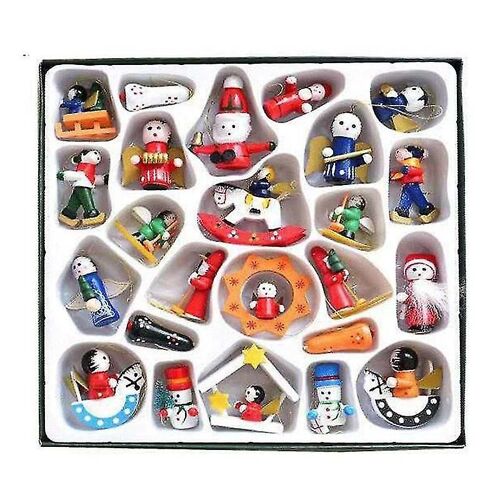 24pcs Décorations de Noël Noël en bois Petit Pendentif Marionnette peinte à la main Arbre de Noël Penda