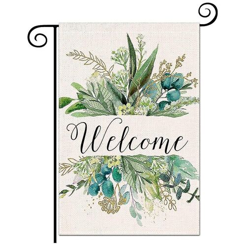 Décor de printemps Drapeau de jardin 12x18 pouces, Feuilles florales Drapeau de bienvenue Vertical double face, Extérieur Sp