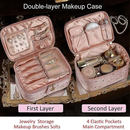 Sac de maquillage en velours avec poignée Sacs cosmétiques avec porte-pinceau de maquillage Sac de maquillage de voyage pour femmes