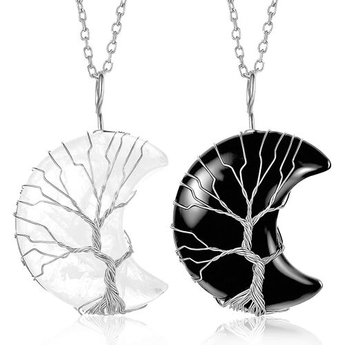 2 Pièces Acsergery Crescent Moon Collier Wire Wrap Pierres Précieuses Guérison Pierres Précieuses Naturelles Cadeau
