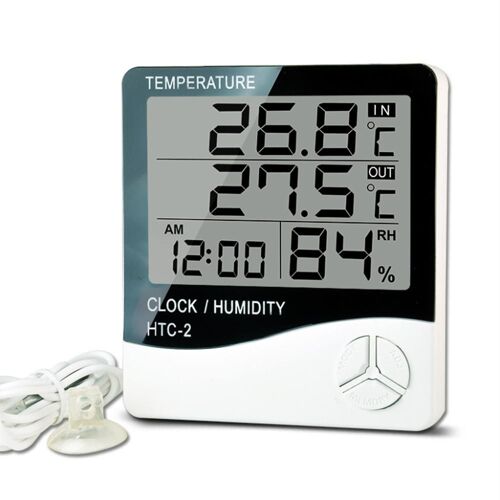 Thermomètre Et Hygromètre Numérique, Affichage Lcd, Affichage Électronique De La Température Et De L'humidité, Pour L'intérieur Et L'extérieur, Station Météo, Horloge, Htc 2