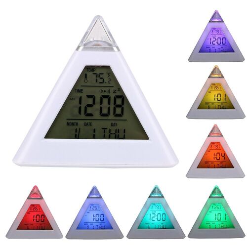 Thermomètre À Calendrier Perpétuel, Décoration De La Maison, Pyramide En Triangle, 7 Couleurs, Rétro-Éclairage Led, Horloge De Changement, Alarme Numérique, Horloge Murale