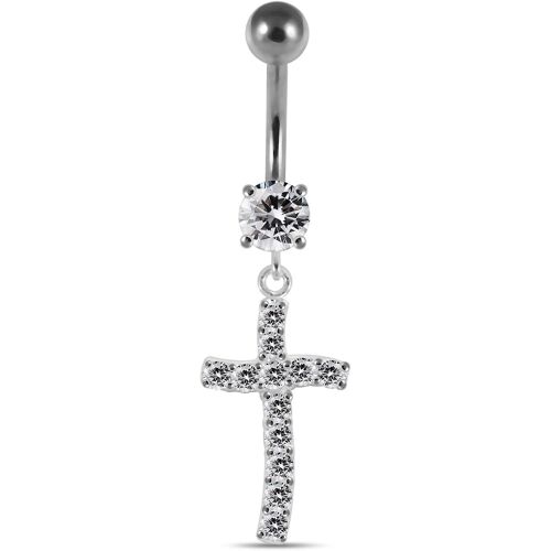Clouté Croix Pendante En Argent Sterling 925 Belly Bar - Piercing Bijoux