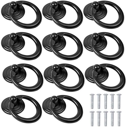 10 Pcs Noir Armoire Poignée Métal Poignée De Porte Tiroir Anneau Classique Pull Poignée Rond Meubles