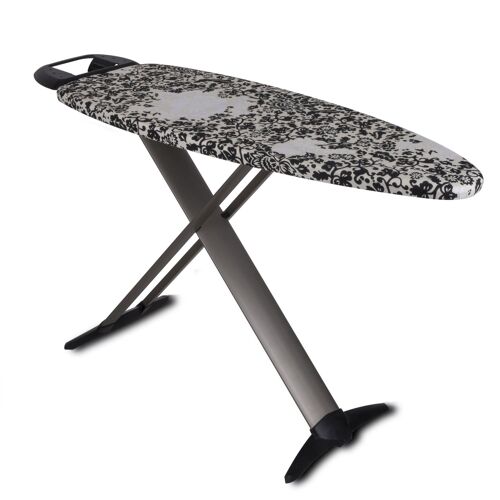Planche à repasser design pliable TIFFANY en aluminium 130x47 H93cm haute qualité avec repose fer et repose centrale vapeur
