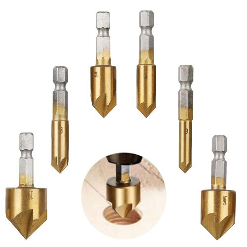 Jeu de forets à fraiser hexagonaux (6 pièces, 5 cannelures, 6 mm-19 mm)