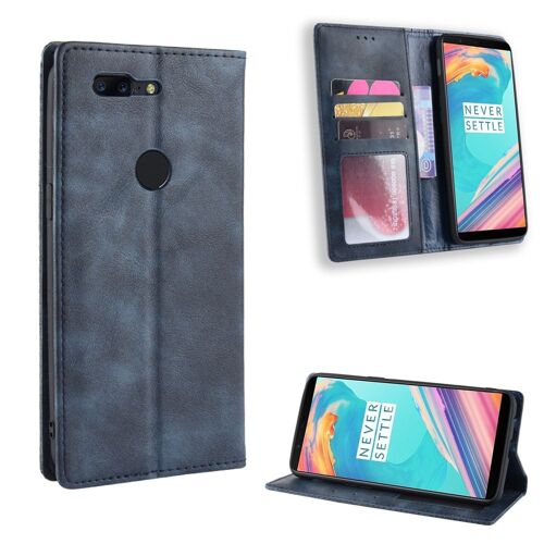 Coque OnePlus 5T,Etui pour OnePlus 5T,Coque en Cuir Vintage pour OnePlus 5T,Étui à rabat pour OnePlus 5T,Bleu