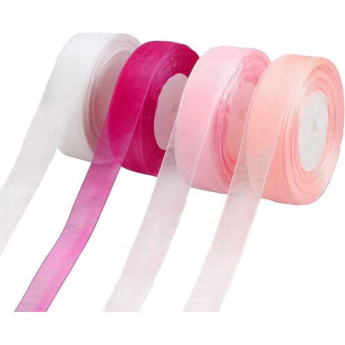 Acsergery Honmok 4 Rouleaux Rubans Organza Rose Série Sheer Chiffon Rubans Soie Organza Cadeau