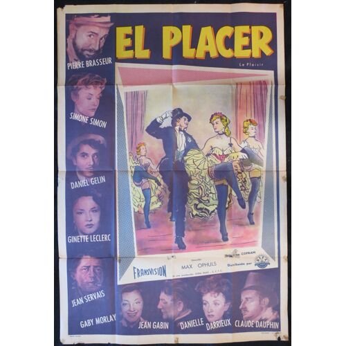 Jean Gabin - Le Plaisir * Film 1952 Max Ophuls - Affiche De Cinéma Originale Argentine 79x100 Cm - Movie Poster * Claude Dauphin ; Gaby Morlay, Danielle Darrieux - Roman Guy De Maupassant