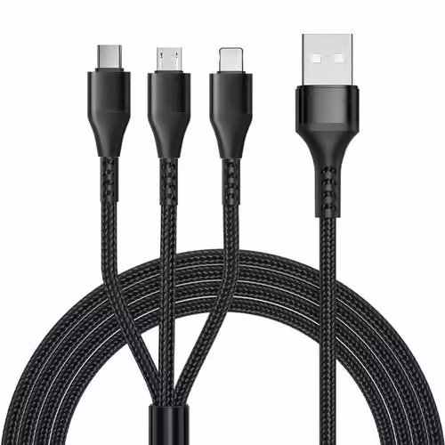 Câble USB 3 en 1, Type-C Micro-USB pour iPhone 15 Pro, iPhone 14 Pro Max, iPhone 13 Pro, iPhone 12 11 XR - Noir - E.F.Connection